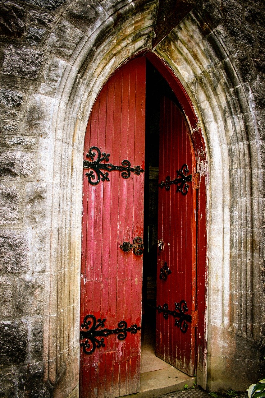 church, door, red door